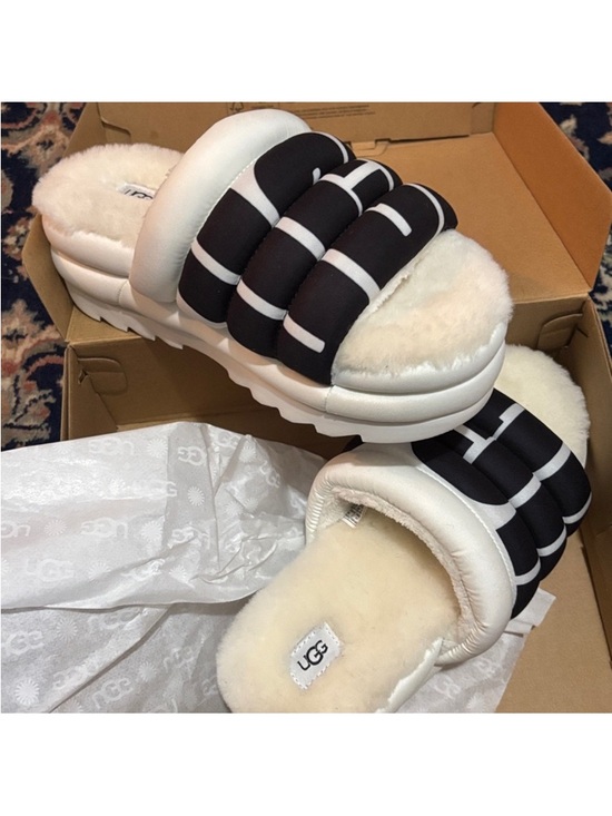 UGG Black and White Platform Slides